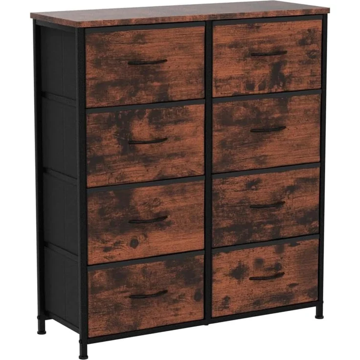 DUMOS Kommode für Schlafzimmer mit 8 Stoffschubladen hohe Kommode Organizer für Kleidung Schrank Kinderzimmer Aufbewahrungsturm mit Schrank Metallrahmen Holzplatte leichte Kinderzimmermöbel – Bild 4