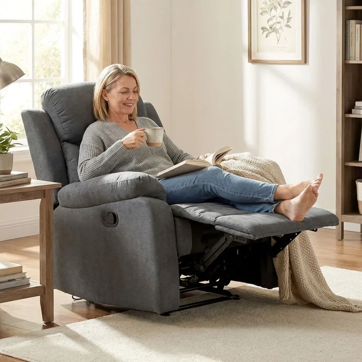 HOMCOM Relaxsessel Einzelsofa, Liege 150°, neigbarer Liegesessel (Ruhesessel, 1-St, Fernsehsessel), für Wohnzimmer, Dunkelgrau