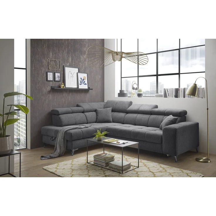 Ecksofa >SYDNEY< Elektrische Sitztiefenverstellung, 5 verstellbare Kopfstützen, Bettkasten, in anthrazit - 282x105x198 (BxHxT) – Bild 1