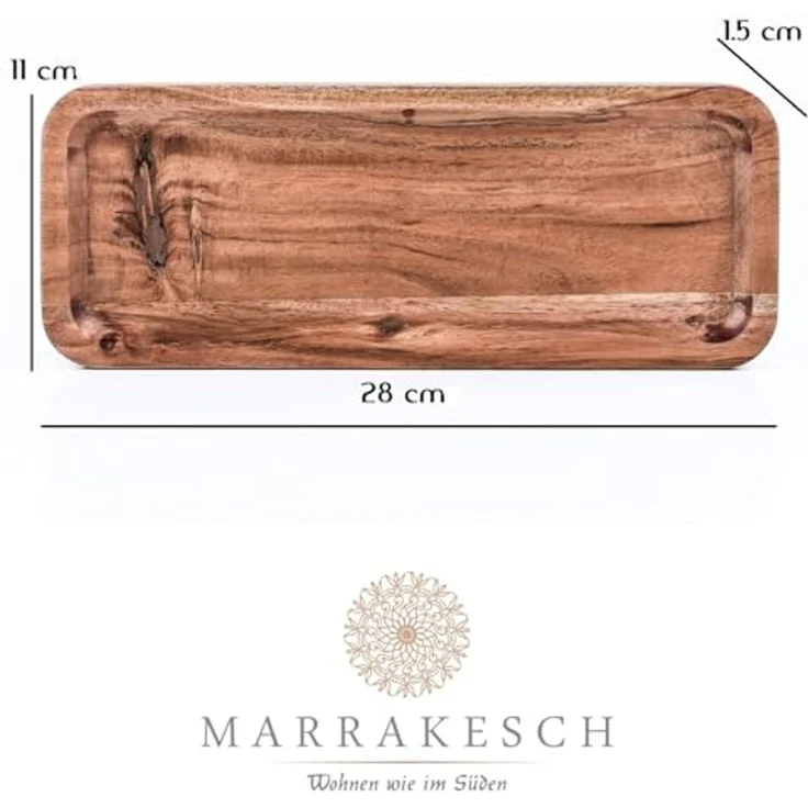 Marrakesch Orient & Mediterran Interior Dekotablett 2er Set Akazienholz Serviertablett Servierbrett Anea 28x11cm, Handarbeit – Bild 7