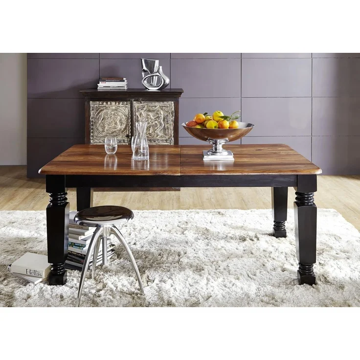 Esstisch mit Auszug Sheesham 140-180 x 90 x 76 schwarz/braun lackiert NEW BOSTON #151 – Bild 4
