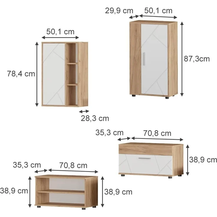 Wohnwand Berno Goldkraft Eiche/Weiß 4-teiliges Set Vicco – Bild 3