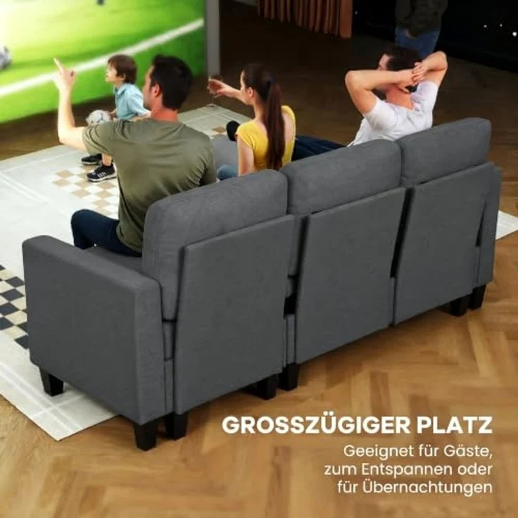 HOMCOM Ecksofa L-Form 3-Sitzer Sofa Schlafsofa mit Bettkasten, Leinenoptik, mit Verwandelbarer Chaiselongue 1 Teile, für Wohnung, Wohnzimmer, Dunkelgrau – Bild 4