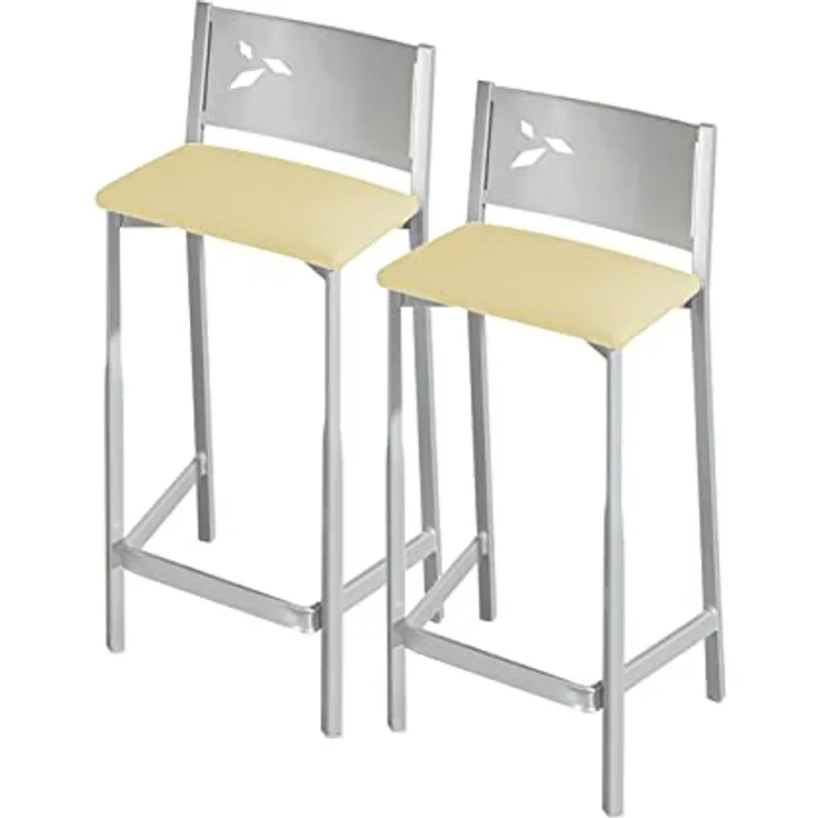 ASTIMESA Zwei Hocker für die Küche, 60 cm, Kunstleder, Beige