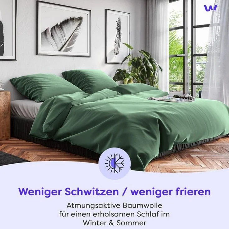 Wolkenfeld Bettwäsche Renforcé Bettwäsche Baumwolle - Natürlich weiches Schlafgefühl, Renforcé, 3 teilig, 135x200 cm, 155x220 & Übergrößen I inkl. Kissenbezüge 80x80 I uni – Bild 4