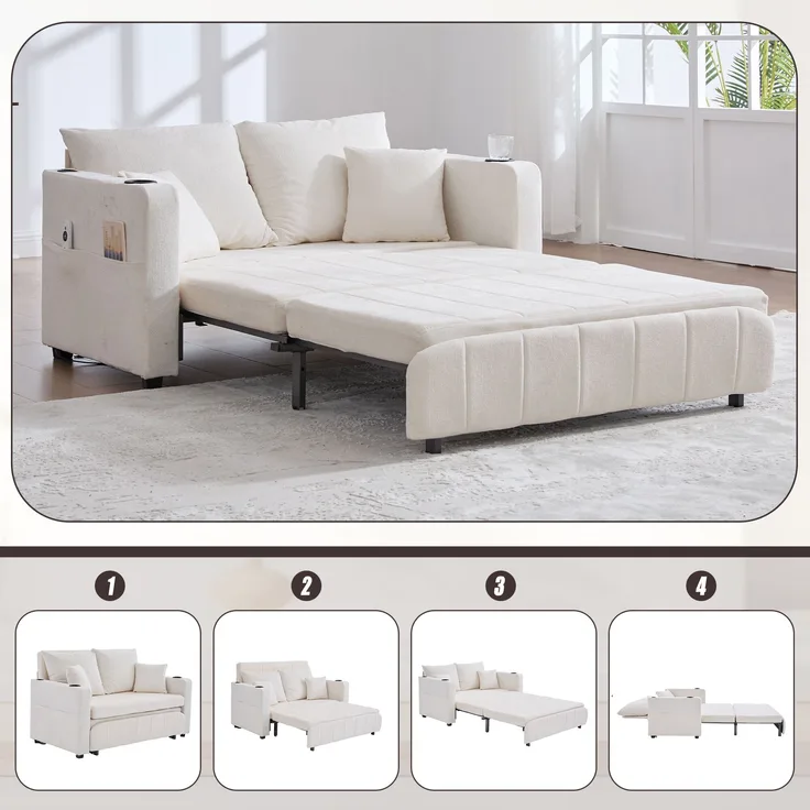 Klappsofa Ausziehbett Chenille Beige, 139x83x73 cm (ausgezogen 200 cm)