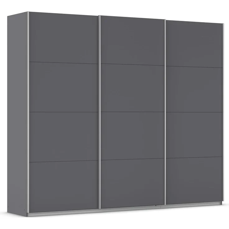 Rauch Möbel Kulmbach, Kleiderschrank mit Schwebetüren für Schlafzimmer, Kinderzimmer, Jugendzimmer, Garderobe, Flur, 3-türig, Zubehör Basic, Farbe Grau metallic, Schwarz, Breite 271 cm