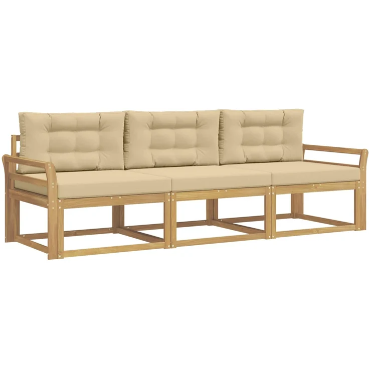 vidaXL Outdoor-Sofagarnitur 3 stk. Weiß und Beige Polyester 3385992 – Bild 2
