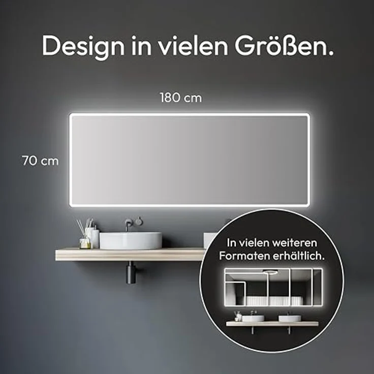 Talos TALOS Moon LED Badspiegel 180x70 cm, feuchtwassergeeignet mit Aluminiumrahmen, Lichtfarbe Neutralweiß, einfache Montage – Bild 5