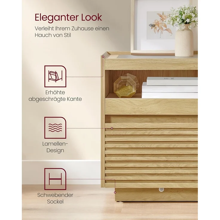 Vasagle Nachttisch mit LED-Beleuchtung und Schublade, Holz natur, 55 x 40 x 45 cm – Bild 7