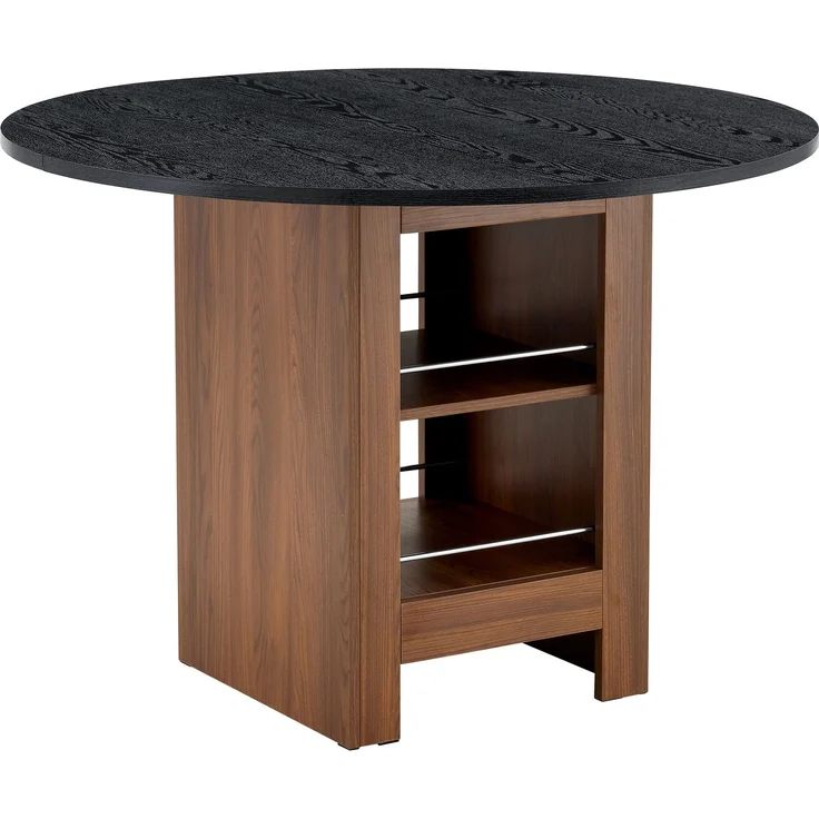Esstisch 100x100x76 cm in Walnuss-Optik mit schwarzer Strukturplatte und offenen Stauraumfächern – Bild 6