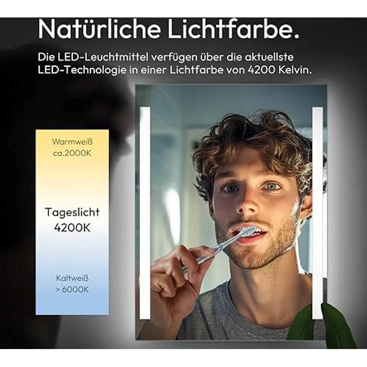 Talos LED Badspiegel 80 x 60 cm, feuchtraumgeeignet mit neutralweißem Licht, Aluminiumrahmen, einfache Montage – Bild 4