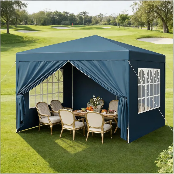 Odikalo Faltpavillon Gartenpavillon 3x3 m, winterfest mit robustem Metallrahmen und 210D Silber-Oxford-Stoff, höhenverstellbar für Terrasse, Hochzeit, Catering & Events