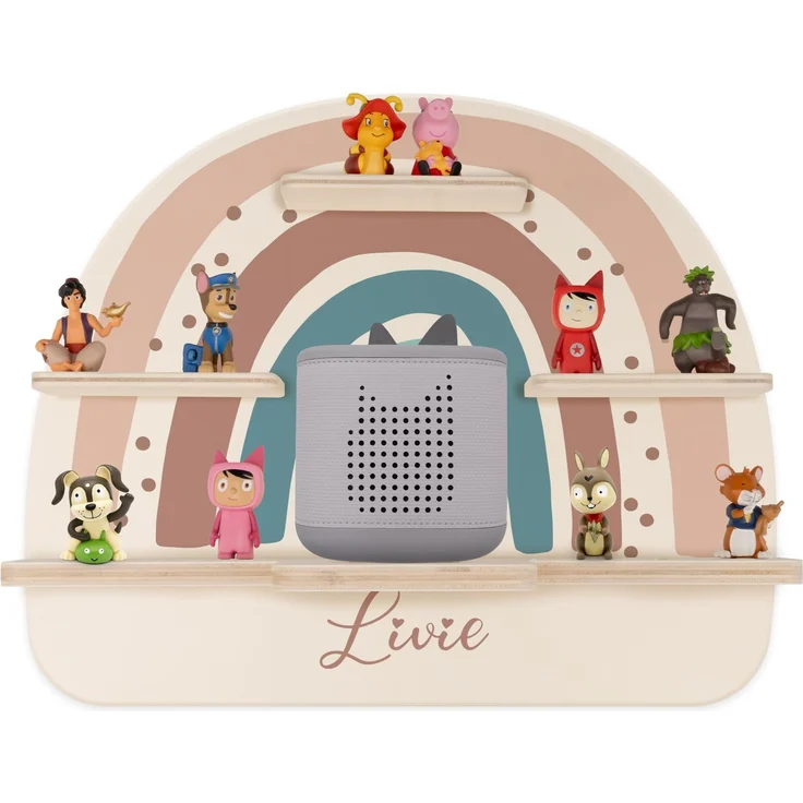 Kidsmood - Tonie Regal mit Namen – Wandregal für Toniebox 2 & Figuren | Abgerundete Ecken & Kanten Inkl. Metallplättchen für Tonie Hörfiguren | Kinderzimmer Regal für Mädchen & Jungen