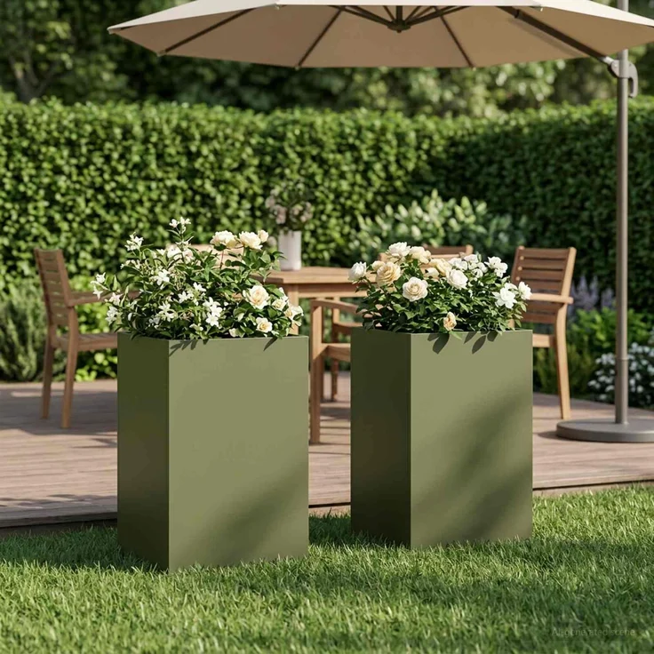 vidaXL Garten-Pflanzgefäß 2 stk. Olivgrün 30 x 30 x 50 cm 8005351 – Bild 1