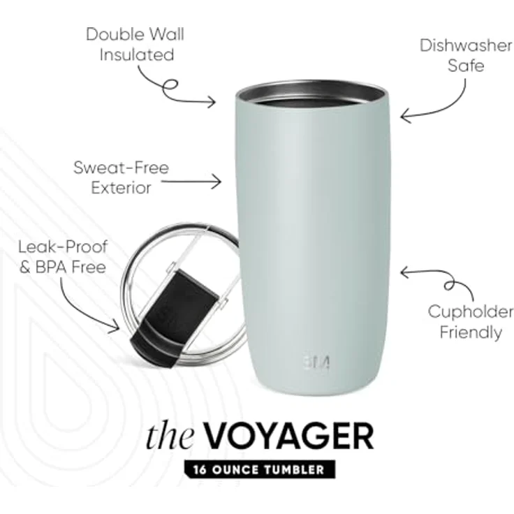 Simple Modern Thermobecher Kaffeebecher to go mit Klappdeckel | Isolierter Edelstahl-Kaffeebecher | Geschenke für Frauen und Männer | Voyager | 470ml | Sea Glass Sage – Bild 2