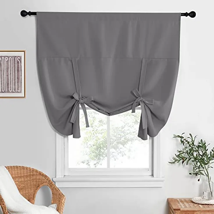 NICETOWN Verdunkelungsvorhang für Küchenfenster, energieeffiziente Raffgardinen für Wohnzimmer, Stangentasche, Ballon-Schatten für Thanksgiving, Grau, 52W x 63L (Set mit 1 Panel)
