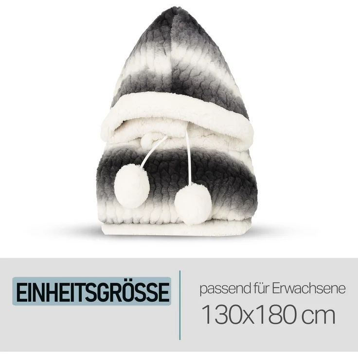 Bestlivings Kuscheldecke mit Kapuze 130 x 180 cm in Schwarz für Kinder und Erwachsene, TV-Decke, Sherpa Decke in Felloptik – Bild 6
