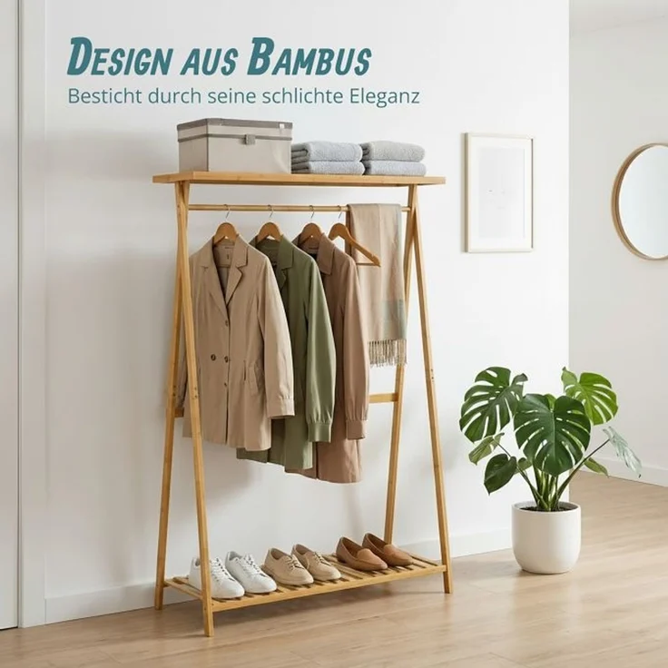 Relaxdays Kleiderständer Bambus 2 Ablagen – Bild 3