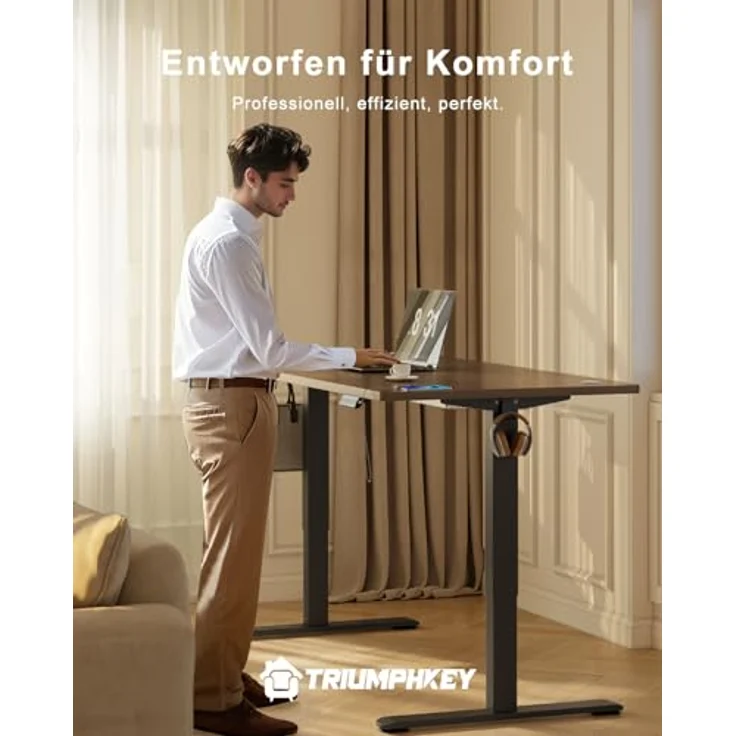 TRIUMPHKEY Höhenverstellbarer Schreibtisch 140x70, 18mm Tischplatte & USB-A | Schreibtisch Höhenverstellbar mit 3 Memory-Steuerung,Sitz‑Erinnerung & Kabelmanagement, Computertisch,Standing Desk,Walnuss – Bild 8