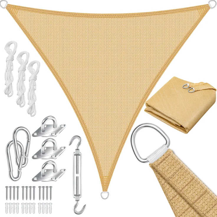KESSER® Sonnensegel Sonnenschutz Windschutz | HDPE Gewebe | wasserabweisend & windabweisend | 5-Fach quer vernäht robust & stabil Schattenspender Garten Balkon Terrasse Dreieck, Sand, 5x7x7m