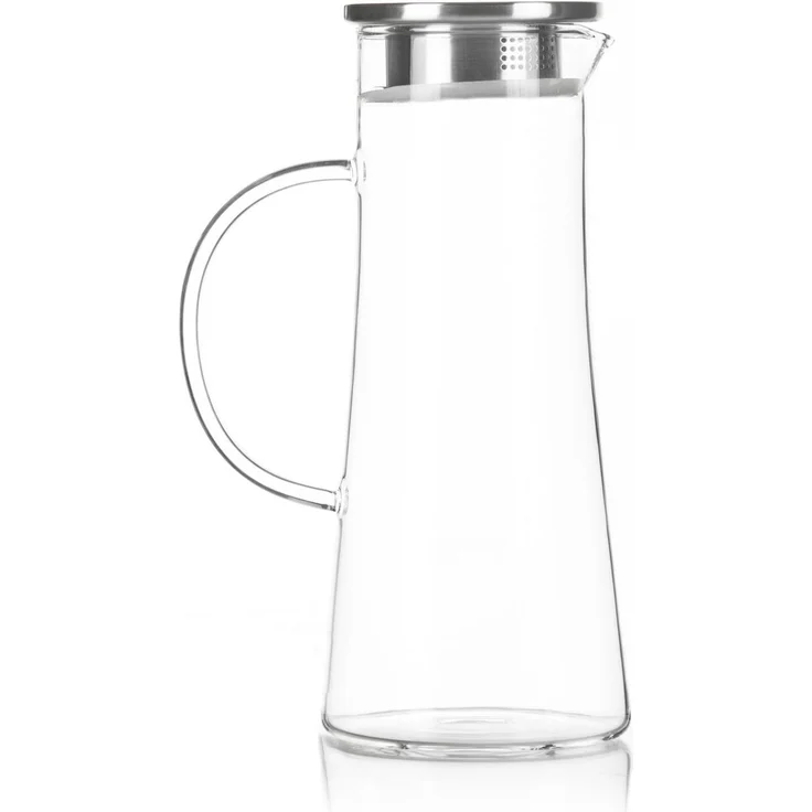 Dimono Wasserkaraffe Dimono Wasserkaraffe 1,5L – Glas Wasserkrug mit Edelstahlfilter, (1,5 Liter, Glas-Krug), Getränkekaraffe für heißes & kaltes Wasser – Bild 4