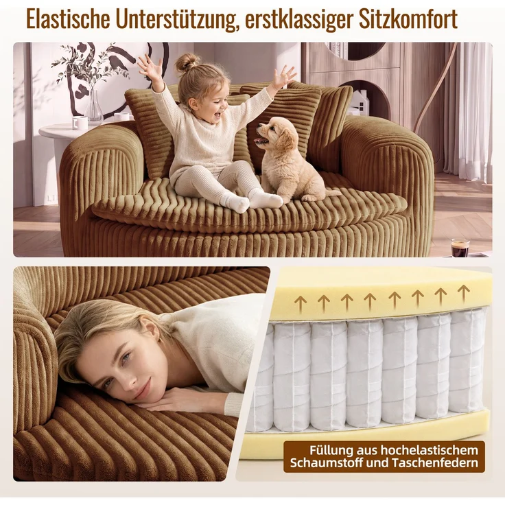 Abrihome Sitzsack mit Armlehnen und Rückenkissen, Camel, 145x133x59 cm – Bild 8