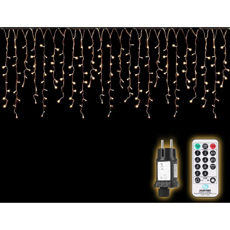 SALCAR 5m LED Lichtervorhang Außen, Eisregen Lichterkette Outdoor mit Fernbedienung und Timer, Weihnachtsbeleuchtung Innen Fenster 8 Modi, Warmweiß – Bild 1