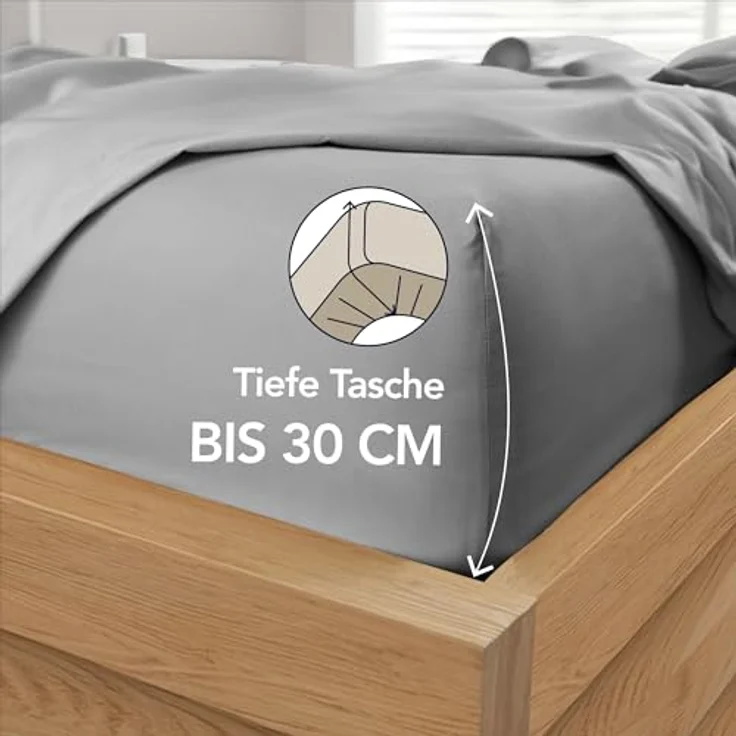 Dreamzie Spannbetttlaken 140x200 cm - Hoher Steg bis 33 cm - 100% Mikrofaser - Anthrazit - Schadstoffgeprüft (Oeko TEX), Bettlaken mit Gummizug – Bild 3
