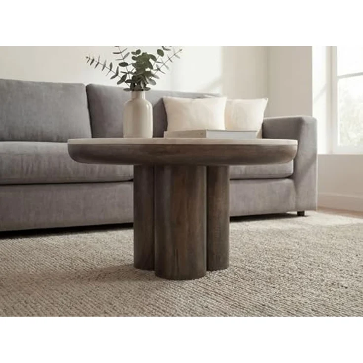 Couchtisch Metall mit weißer Marmor Tischplatte 60cm Rund - Design Wohnzimmertisch Aluminium - Alu Loungetisch Säulenbein - Moderner Beistelltisch Sofatisch - Edler Kaffeetisch Handmade – Bild 6