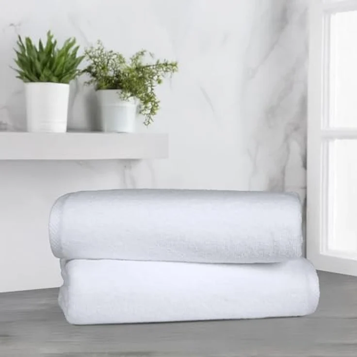 Amazon Basics Badetuch Set, 2-teilig, 100 % Baumwolle, 70 x 140 cm, einfarbig mit Band und Bordüre – Bild 2