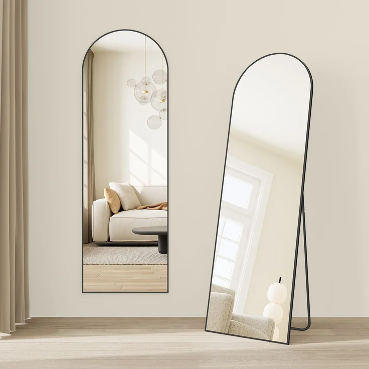 SONGMICS Ganzkörperspiegel, 160 x 50 cm, gewölbter Standspiegel, Rahmen aus Aluminiumlegierung, Hartglas, für Schlafzimmer, Wohnzimmer, Garderobe, tintenschwarz LFMDE031B01 – Bild 1