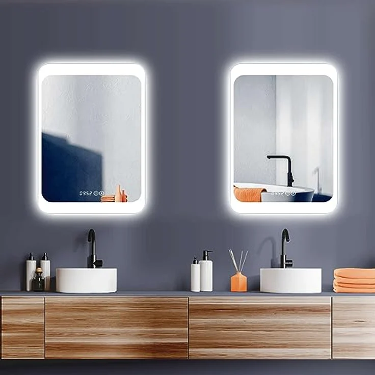 HOKO LED Badspiegel Weimar, 50x70 cm, moderner Lichtspiegel mit Digital-Uhr, Touch-Schalter und wechselbarem LED Licht (Warmweiß/Kaltweiß/Neutral) – Bild 4