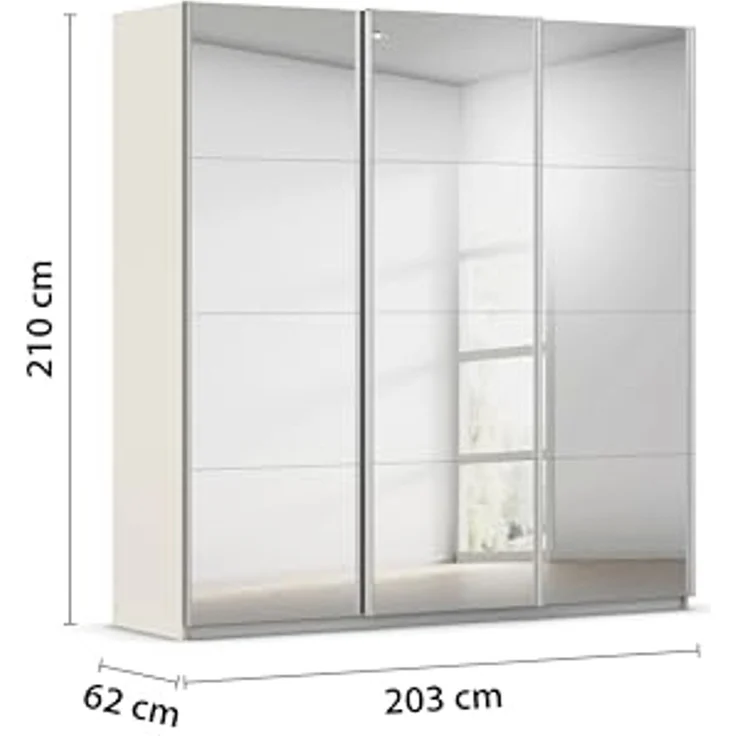 Rauch Möbel Kulmbach, Kleiderschrank mit Schwebetüren für Schlafzimmer, Kinderzimmer, Jugendzimmer, Garderobe, Flur, 3-türig, mit Spiegel, Zubehör Basic, Farbe Beige, Breite 203 cm – Bild 3