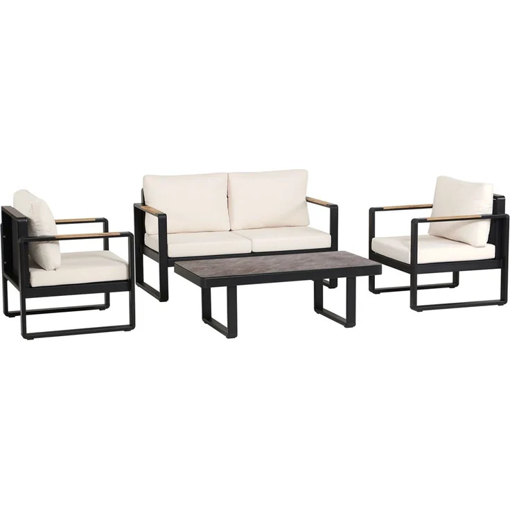 12tlg. Gartenmöbel Lounge-Set aus Aluminium - Schwarz mit Teakholz – Bild 5