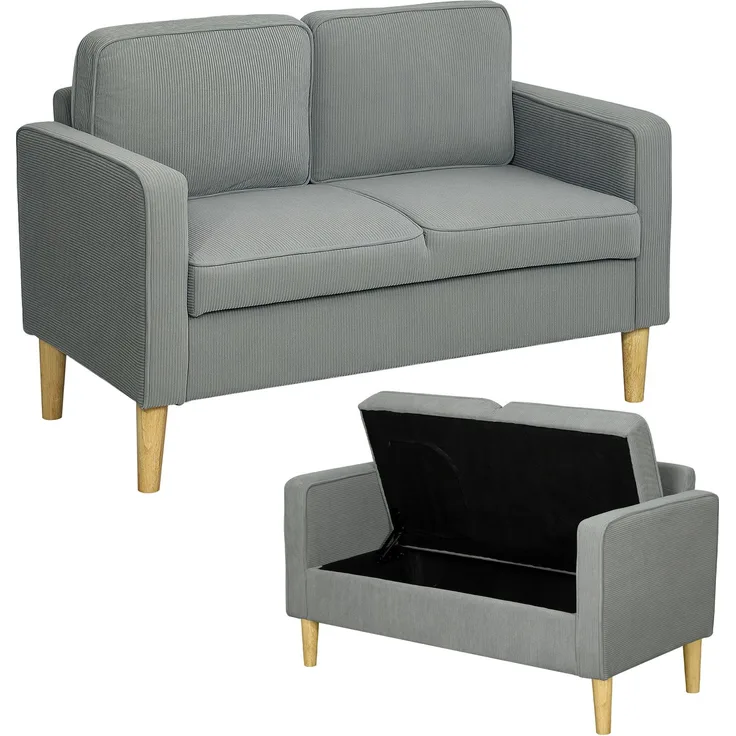 Zweisitzer-Sofa mit Stauraum und soliden Holzbeinen, für Wohnzimmer, Schlafzimmer, 117 x 63 x 79 cm, Hellgrau--Hellgrau--117x63x79cm--YOUDENOVA