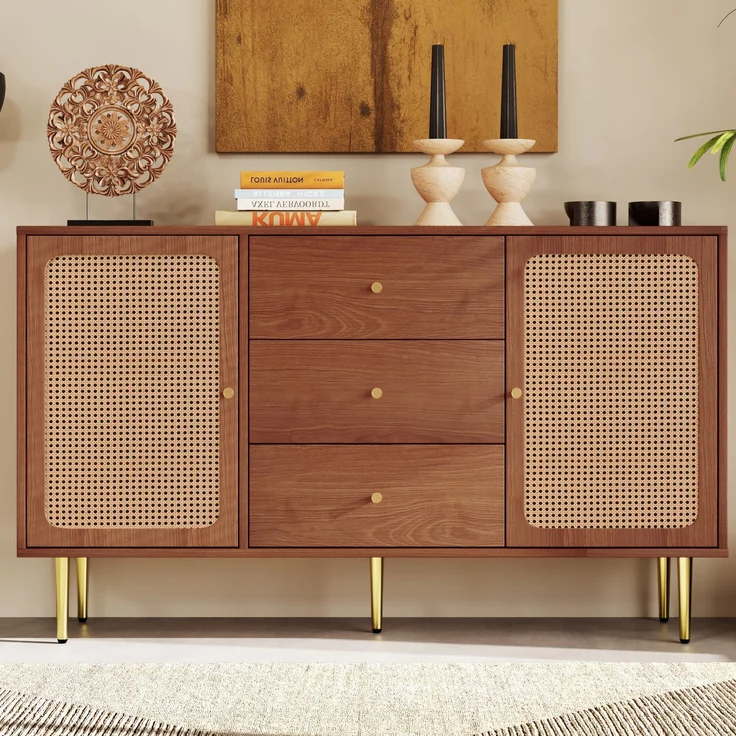 Vintage Kommode mit 3 Schubladen und verstellbarem Fachboden, Nussbaum Holzoptik, Stauraum Schrank – Bild 4