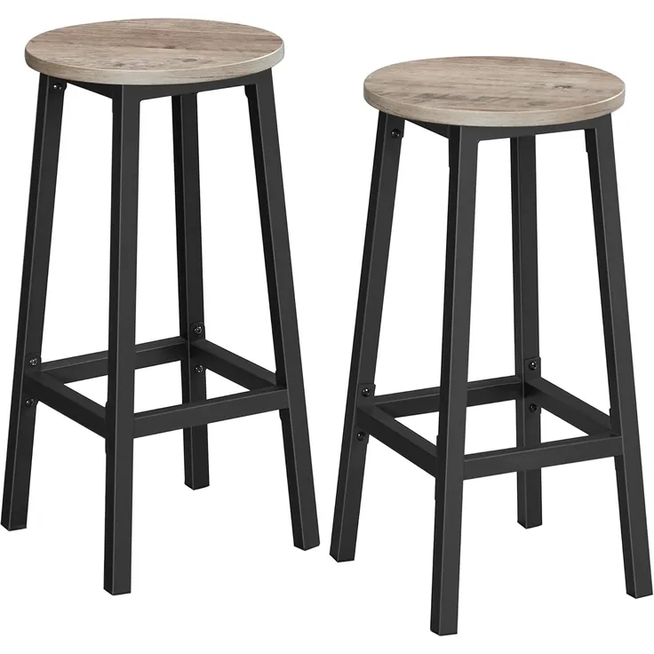 Vasagle Barhocker, 2er Set Barstühle, Küchenstühle mit stabilem Stahlgestell, Höhe 65 cm, rund, einfache Montage, Industriestil, Greige-schwarz