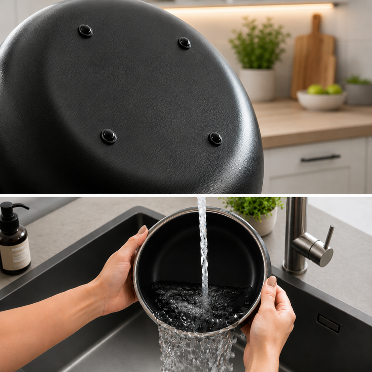 belviona Katzennapf Edelstahl, Futternapf & Wassernapf mit rutschfester Unterseite, robust & hygienisch, 16 cm Durchmesser, 800 ml, schwarz – Bild 3