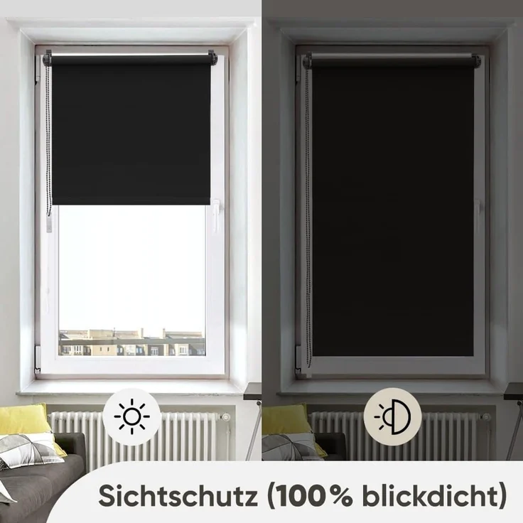 Sekey Seitenzugrollo Verdunkelung ohne Bohren Blickdicht Schwarz 60x130cm – Bild 3