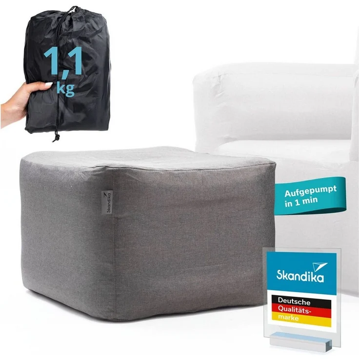 Skandika Luftsofa Easy Air Premium, Sitzhocker aufblasbarer, Tragetasche, (Bezug abnehmbar, Maschinenwäsche, Schonprogramm 30 °C), Max. Benutzergewicht 100 kg, mit Elektropumpe, Gesamtgewicht 1,1 kg – Bild 1