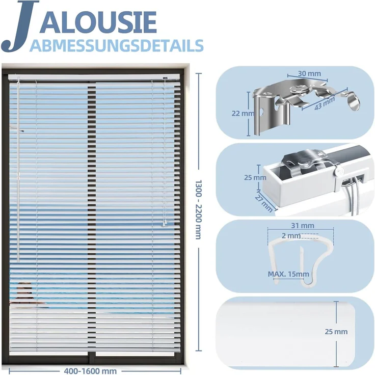 Sekey Klemmfix-Jalousie 60x130cm 60x130cm, Silber – Bild 3