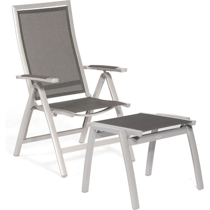 Sonnenpartner Klappsessel Star mit Fußhocker Aluminium/Textilen silber Klappstuhl
