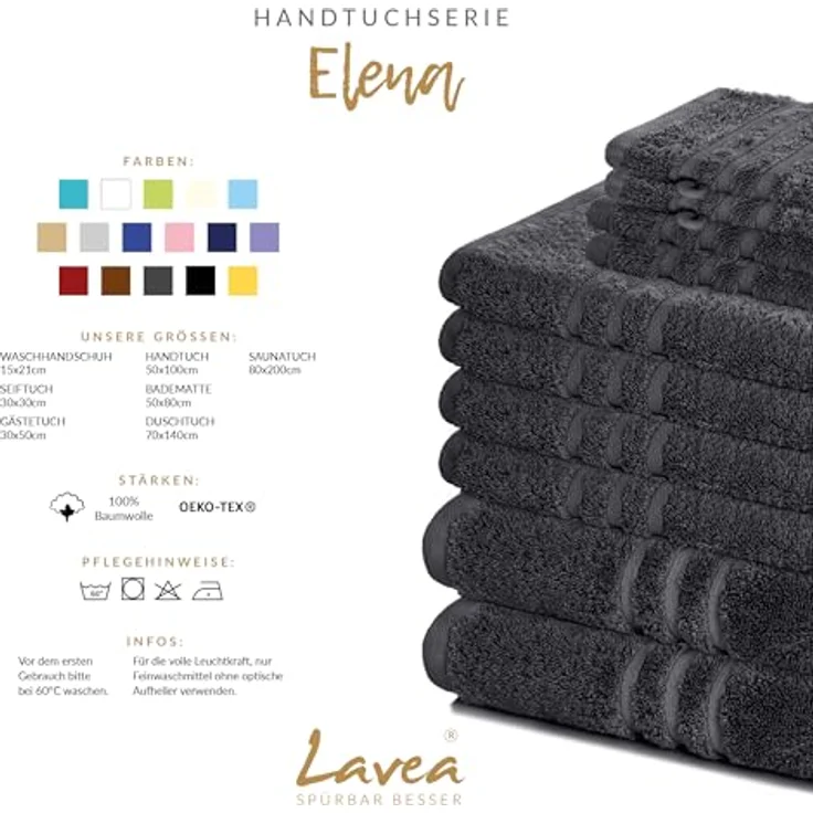 Lavea Saunatuch Set Saunahandtuch 80x200 cm Elena Frottee, Sauna-Handtücher, 100% Baumwolle (Set, 2-St), 500 g/m² Frottier, weich & saugstark, pflegeleicht – Bild 3