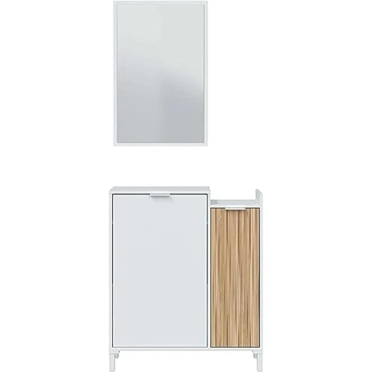 Habitdesign, Garderobe mit Schuhschrank und Spiegel – platzsparendes Flurmöbel in Artik weiß und Natur für den Eingangsbereich, modernes Design, Maße: 77 x 91 x 24 cm (B x H x T), Modell Ethna – Bild 3
