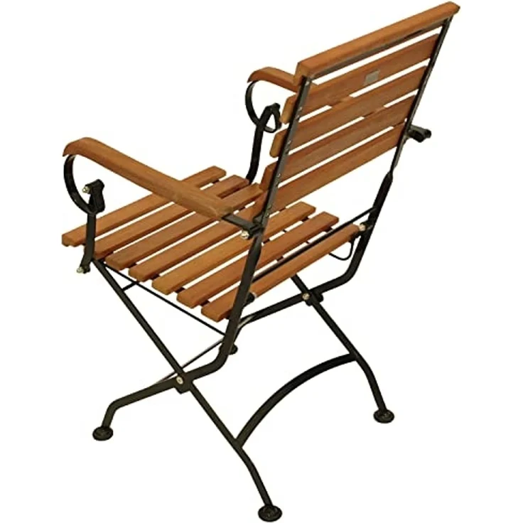 DEGAMO HOFGARTEN Klappsessel mit Armlehnen, Stahl + Eukalyptus, schwarz/braun, 56cm 2-er Set – Bild 5