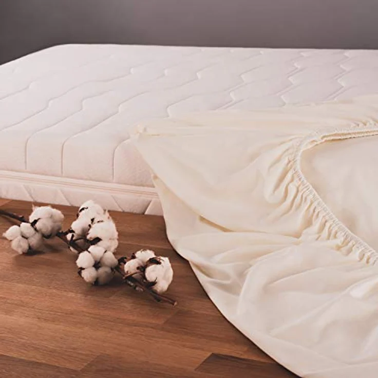 Blumtal Basics - Set di 2 Spannbettlaken, 120 x 200 cm, 100% Baumwolle, für Matratzen bis 20 cm Höhe, Farbe: Avorio – Bild 3