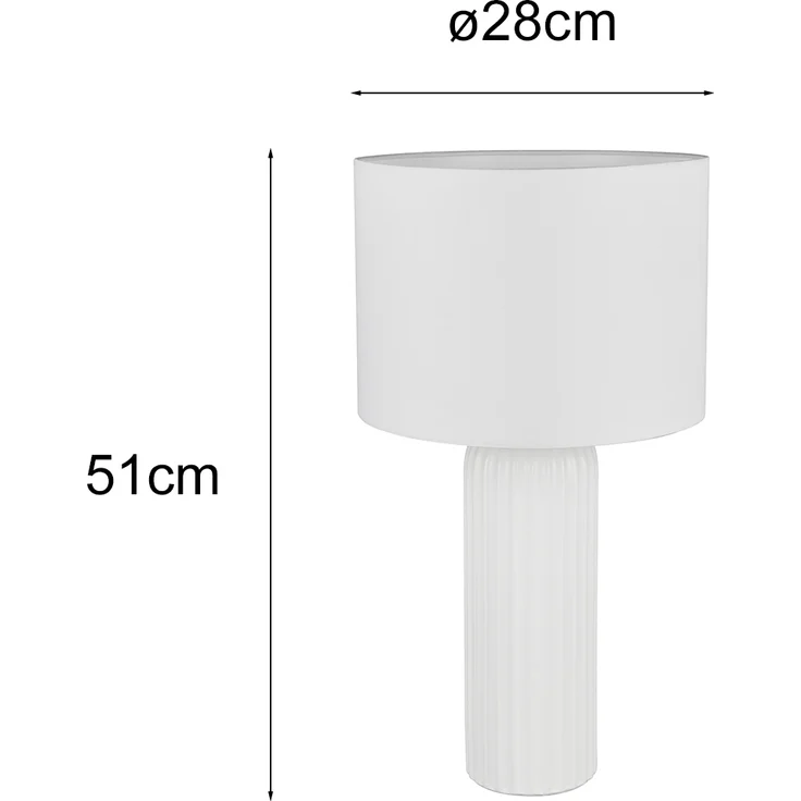 Große LED Tischleuchte mit Keramikfuß & Stoffschirm Weiß, Höhe 51cm – Bild 4