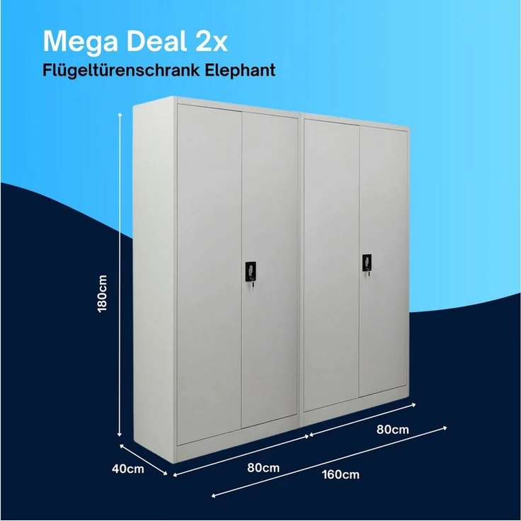 PROREGAL® Mehrzweckschrank Mega Deal Flügeltürenschrank ELEPHANT (2-St) Robuster Flügeltürenschrank Stahlschrank Werkstattschrank Spind – Bild 2