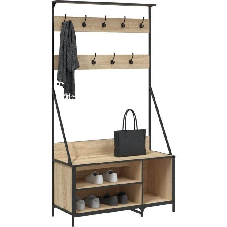 vidaXL Kleiderständer mit Schuhablage Sonoma-Eiche 100x41x184 cm 837868 – Bild 3